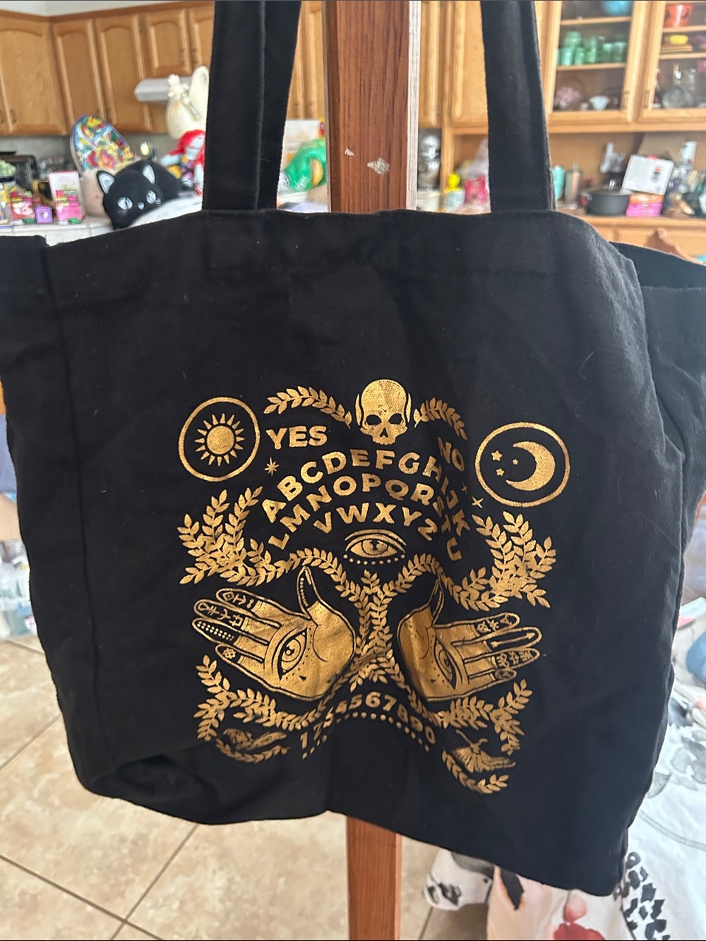 Source Unknown Black Tote with Gold Occult Graphic